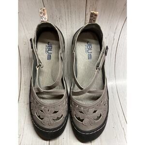 JBU By Jambu Womens Size 8.5M US Grey Faux Leather Flower Mary Jane Casual Shoes